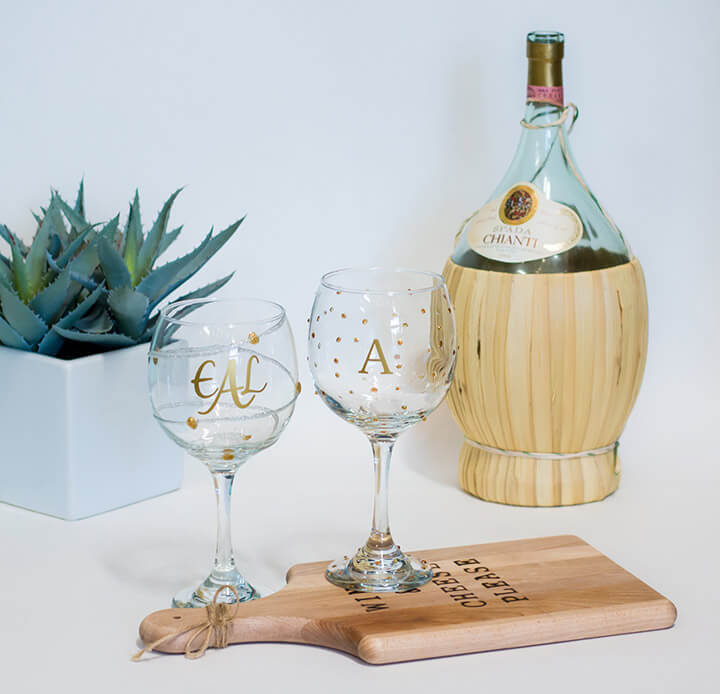 diy monogrammed painted wine glasses project