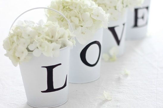 DIY LOVE Floral Buckets Wedding Centerpiece