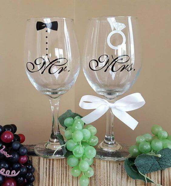DIY Bride and Groom Painted Wine Glasses 