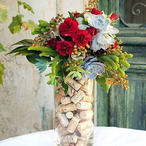 DIY Wine Cork Floral Arrangement Wedding Centerpiece