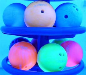 neon bowling ball rack