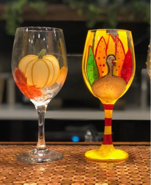 Painted Thanksgiving Wine Glass