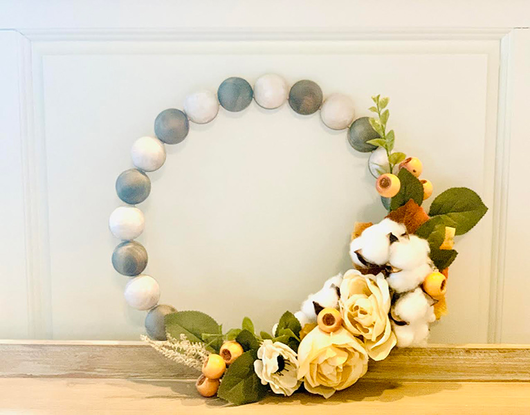 Wood Beaded Hoop Wreath Wood Beaded Hoop Wreath
