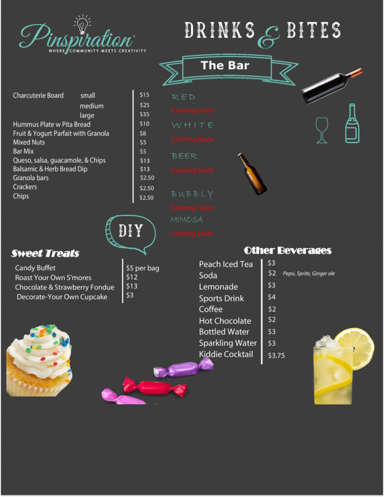 Pinspiration Melbourne Menu Drinks, Wine, Beer, and Snacks