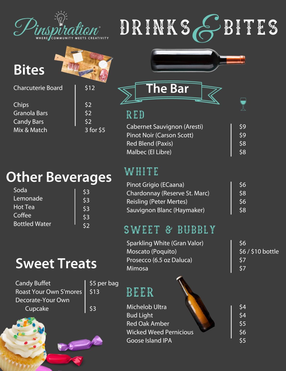 Rocky Mount Menu Drinks, Wine, Beer, and Snacks
