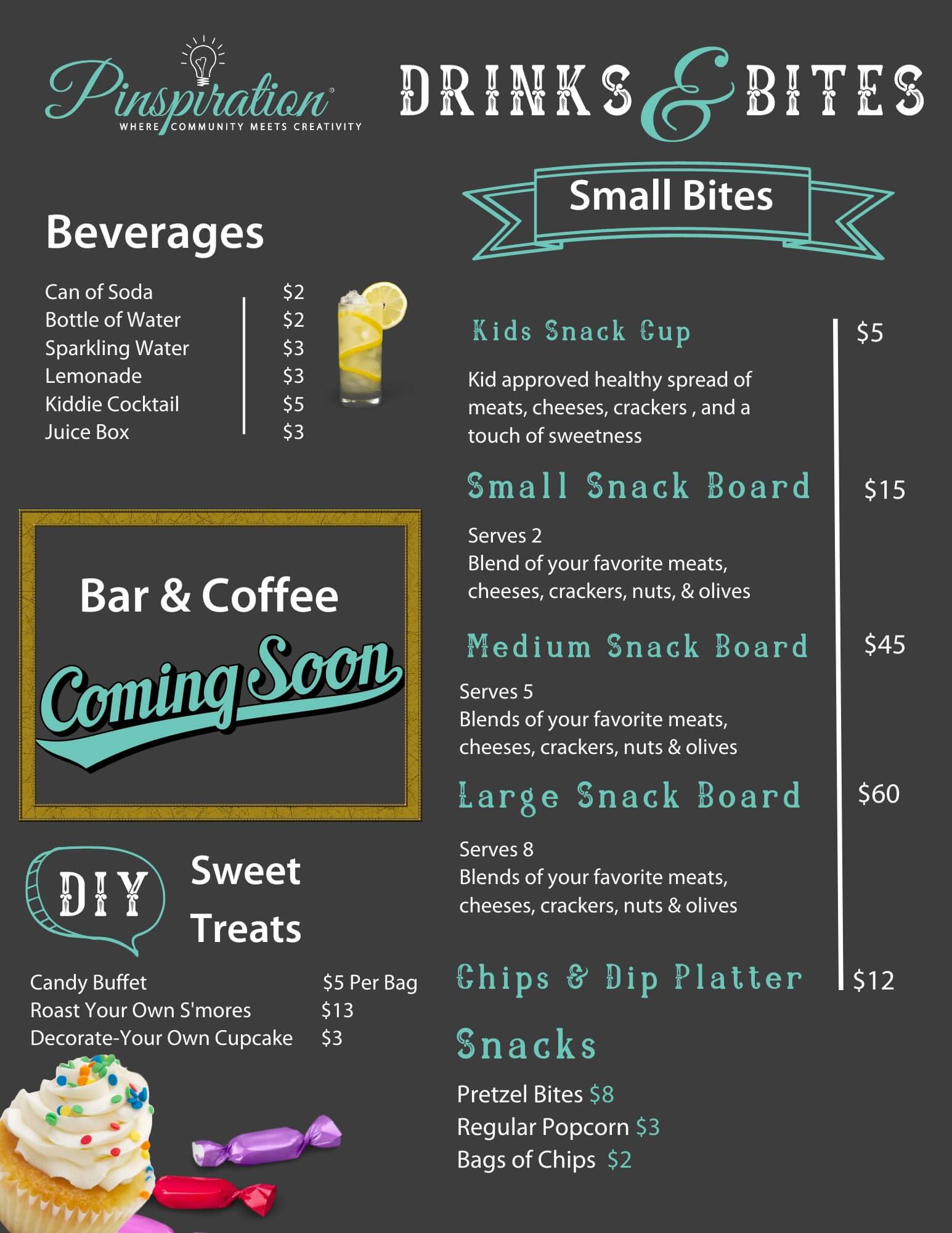 The Shoals Menu Drinks, Wine, Beer, and Snacks