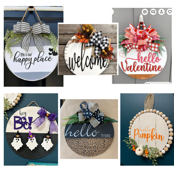 Door Hangers (4 x 2 in) Wood Circle Canvas